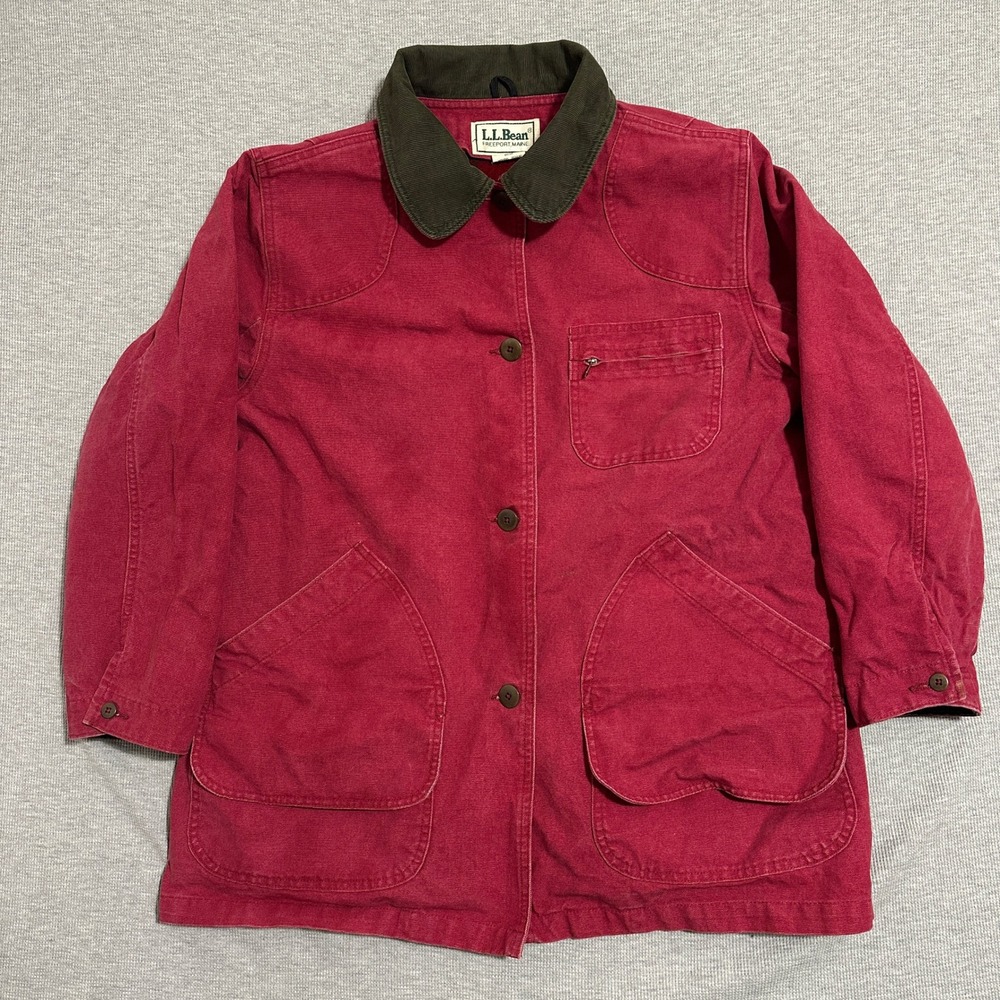 L.L Bean Cotton Canvas Barn Field Coat Plaid Flannel Lined Red Womens Size XL